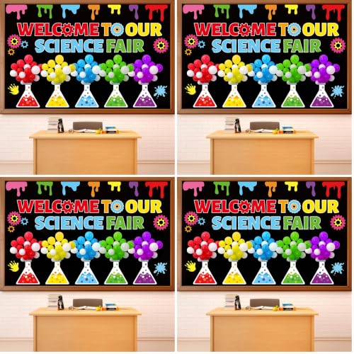 Science Bulletin Board Set 3D Balloon Welcome to Our Science Fair Board Craft for Classroom Decorations Colorful Balloons Chemistry Lab Cutouts for School Library Home Wall Decor Supplies (Pack of 4) - size: 35.43 x 59.06 inches (Pack of 4)