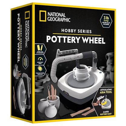 NATIONAL GEOGRAPHIC Hobby Pottery Wheel Kit - 8" Variable Speed Pottery Wheel for Adults & Teens with Innovative Arm Tool, 3 Lb Air Dry Clay & Art Supplies, Crafts for Adults, Craft Kits for Teenagers - style: Hobby Pottery Wheel