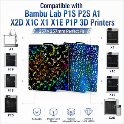 Build Plate for Bambu Lab P1S P2S A1 X2D X1C X1 X1E P1P, Heart Water Drop - style: Sweetheart+Waterdrop