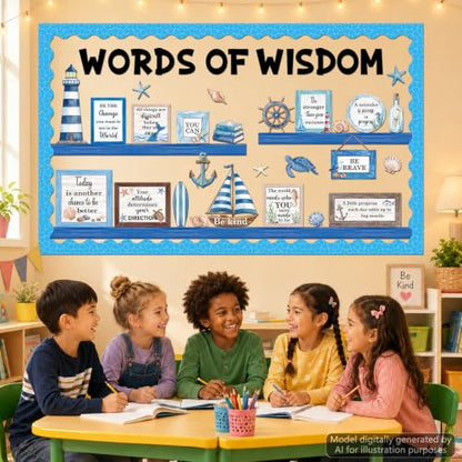 Nautical Bulletin Board Set Inspirational Ocean Classroom Bulletin Board Decoration Back to School Positive Paper Cutouts for School Home Office Teacher Classroom Wall Door Decor Supplies - style: Nautical