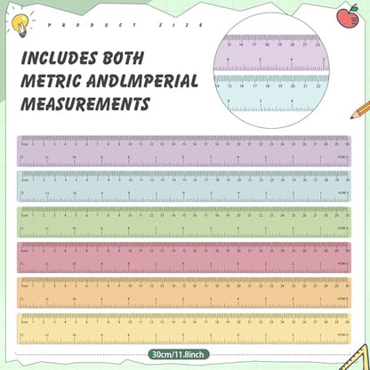 60 Pcs 12 Inch Bulk Plastic Clear Rulers, School Supplies, Pastel - color: Pastel