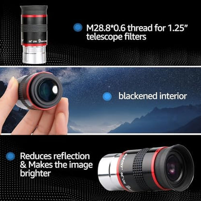 SVBONY Telescope Eyepiece, 9mm Focal Length, 1.25" Redline Eyepiece, 68° UW - size: 9mm