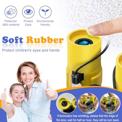 Real Binoculars for Kids Gifts for 3-12 Years Boys Girls 8x21 High-Resolution Optics Compact Toy Binocular for Bird Watching,Travel, Camping - color: Yellow