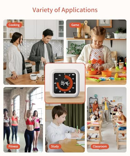 Digital Magnetic Visual Kitchen Timer, Up to 11H 59M Countdown & Count Up - color: White