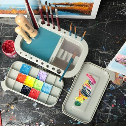 MyLifeUNIT Paint Brush Cleaner, Paint Brush Holder with Palette, Grey - color: Grey