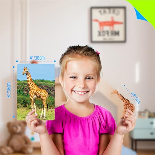 15 PCS Safari Animal Figurines with 15 Introducing Flashcards, Realistic Zoo Animal Figures Montessori Toys Science Educational Matching Game for Homeschool Preschool Toddler Kids - style: Wildlife Set (including cards)