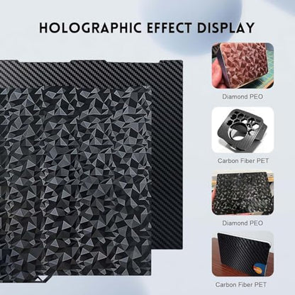 Smooth Diamond PEO+Carbon Fiber PET Spring Steel Plate for Anycubic Kobra 3, Double Sided Flexible PEO PET Build Plate 256x268mm for Kobra 3, Kobra 3 Combo 3D Printers - color: PEO PET (Diamond+Carbon Fiber)