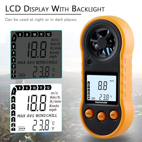 Digital Wind Speed Meter Anemometer,Handheld Air Flow Velocity Meter for Measuring Wind Speed/Temperature with Backlight LCD,for Shooting, HVAC, Drone Flying,Windsurfing, Sailing, Surfing, Fishing - color: Black & Backlight LCD Screen