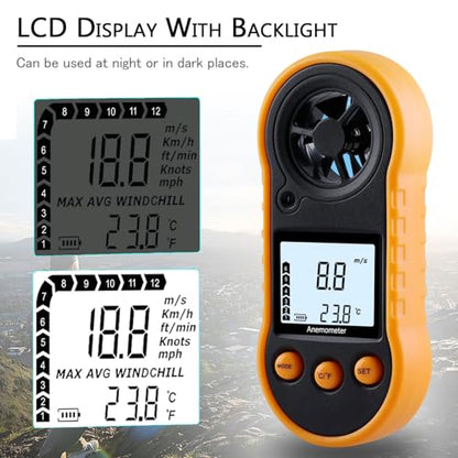 Digital Wind Speed Meter Anemometer,Handheld Air Flow Velocity Meter for Measuring Wind Speed/Temperature with Backlight LCD,for Shooting, HVAC, Drone Flying,Windsurfing, Sailing, Surfing, Fishing - color: Black & Backlight LCD Screen