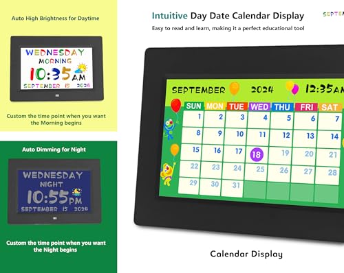 MASSII Digital Teaching Clock Talking Time, 24 Alarms Custom Reminders, Checklist to-Do List, Auto DST & Calendar Display, Sleep Trainer, Easy to Use for Kids Birthday Gift- Black with Remote - color: Kids-black
