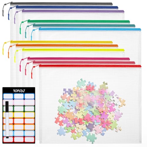 YOPCDJ 12pcs Mesh Zipper Pouch Bags, Extra Large A3 Puzzle Bag for Organizing, 12 Colors, 12 Packs, Classroom Must Have Storage Bag, File Bags for School, Board Games and Office Supplies - color: 12 Color, size: 17*12