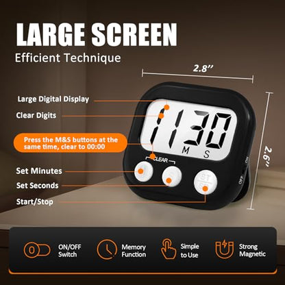 AOUCE Digital Kitchen Timers for Cooking, Timer for Kids 2 Pack Black - color: Black