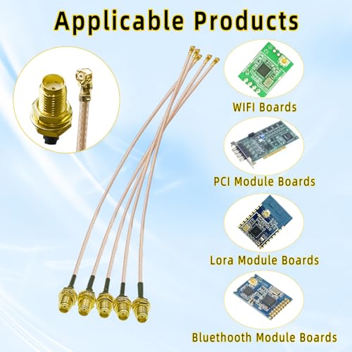 5pcs RG178 UFL SMA Coaxial Cable, U.FL to SMA Female Pigtail Jumper, SMA Female to U.FL IPX MHF1 Coax Cable 4inch (10cm) Low Loss Extension Cable for Wi-Fi Radios, Antenna, Mini PCI