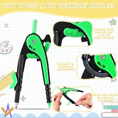 Chengu 48 Pcs Math Geometry Compass Bulk with Pencils 6 Inch, Dark Color - color: Dark Color