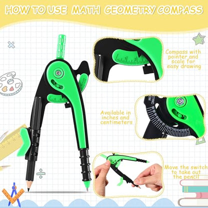 Chengu 24 Pcs Math Geometry Compass Bulk with Pencils 6 Inch, Dark Color - color: Dark Color