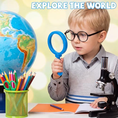 Lewtemi Kids Science Learning Toys Kids Magnifying Glass with Stand Grasp Jumbo Magnifiers 3X Magnification Exploration Preschool Learning Toys for Reading Book Map Insect (Blue) - color: Blue