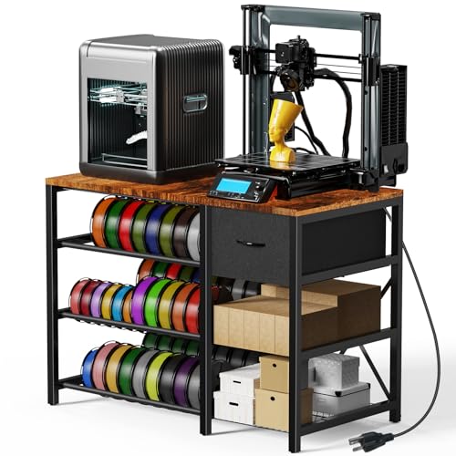 3D Printer Stand with Filament Storage Rack, 3D Printer Table with Power Outlet, 3-Tier Filament Holder with Drawer, 3D Printer Filament Stand Organized for Office Workshop Studio Office - color: Brown 4-Tier-Original