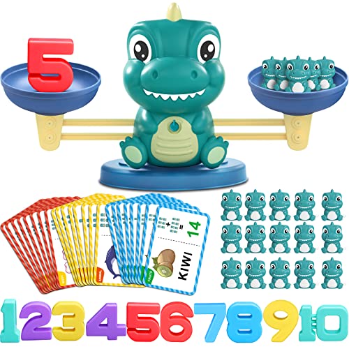 Kaodezhu Dinosaur Math Balance Toys, Montessori Toys for 3 Years Old Kids - color: Basic Green