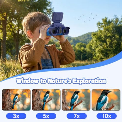 Kids Binoculars with Night Vision Camera, 10X Zoom Digital Adventures Telescope with 2.4" IPS Screen, Nature Explorer STEM Toys for Bird Watching Camping, Gifts for Boys Girls Age 4-12 - Blue - color: Blue