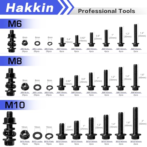248PCS Flanged Hex Head Bolts, Hakkin Black Metric Bolt m6 m8 m10 Machine Screw Assortment Kit, M6-1.0 M8-1.25 M10-1.5 Flanged Screws Nuts Flat Spring Washers, Assorted Screws Nuts - size: G. M6 M8 M10