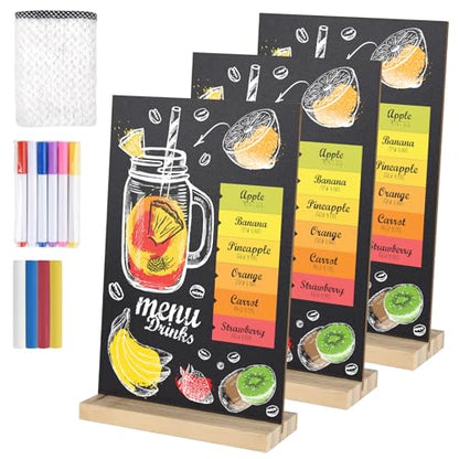 3 Pack Small Chalkboard Signs with Wood Stand 6 x 8 inch Tabletop Chalkboard Sign Double-Sided Message Menu Boards for Kitchen Wedding Bar and Restaurant
