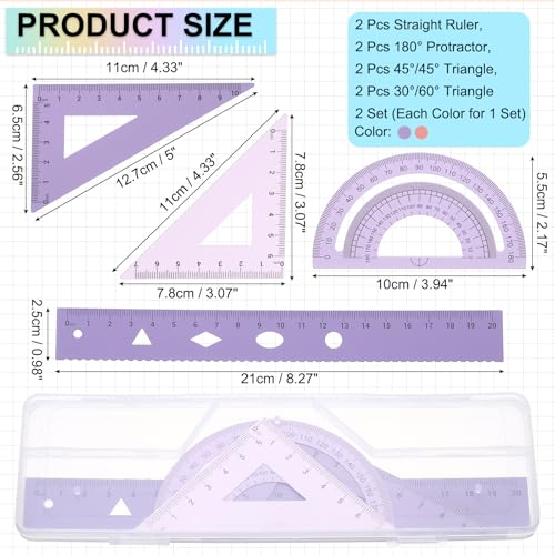 PATIKIL Geometry Set, 8" Aluminum Ruler & 2 Triangles, Metal Protractor - color: Gradient Purple/Gradient Pink, size: 8 Inch