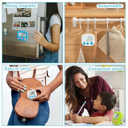 6 Pack Digital Kitchen Timer Multi-Function Magnetic Timers Classroom Timer for Kids Loud Alarm Big LCD Display Electronic Timers for Cooking, Classroom, Exercise, Study, Meeting(Blue, Green, White) - color: White & Blue & Green