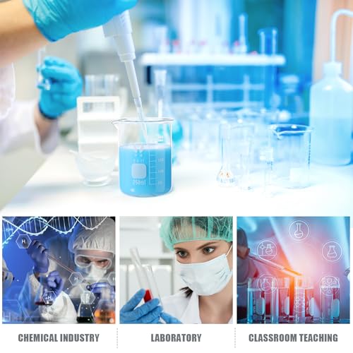 Feekoon 10 Pieces Glass Measuring Beaker Graduated Measuring Cylinder with Stirring Rod 50/100/ 250/500/ 1000 ml Thick Glass Beakers 5/10/ 50/100 ml Graduated Cylinders for Science Lab(5.9 Inch)