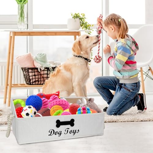 Geyecete Large Dog Toys Storage Bins-Foldable Fabric Trapezoid Organizer Boxes with Cotton Handle,Can be Personalized,Collapsible Basket(Beige-Dog) - color: Beige(Personalized)