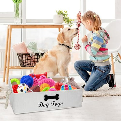 Geyecete Large Dog Toys Storage Bins-Foldable Fabric Trapezoid Organizer Boxes with Cotton Handle,Can be Personalized,Collapsible Basket(Beige-Dog) - color: Beige(Personalized)