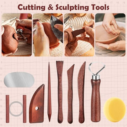 52PCS Pottery Tools Kit for Sculpting, Ceramic Tools, Clay Carving Tools for Polymer Clay, Modeling, Trimming, Molding, Shaping, Pottery Kiln, Arts Crafts Supplies, Adults, Students, Beginners, Pros - color: 52PCS