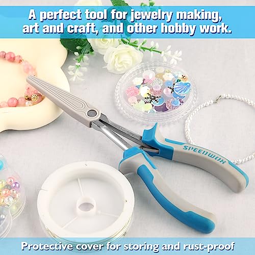 SPEEDWOX Long Reach Extra Long Needle Nose Pliers With Teeth Wire Looping Pliers for Jewelry Making, Protective Cover For Narrow Space - style: Upgrade Needle Nose Pliers with Teeth