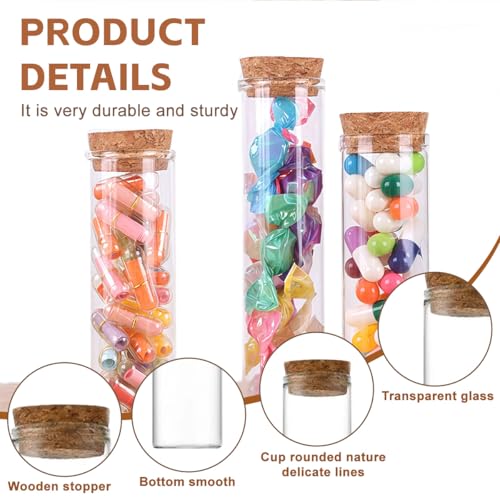 10PCS 60ml/2oz Empty Clear Borosilicate Glass Test Tubes Flat Test Tubes with Cork Stoppers Vials Jars Container Holder Message Bottle for Scientific Experiments Bath Salt Tea Candy Party Favor