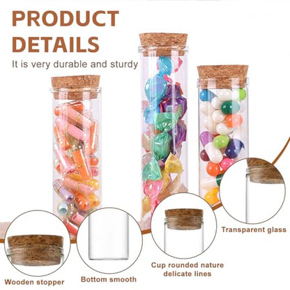 10PCS 60ml/2oz Empty Clear Borosilicate Glass Test Tubes Flat Test Tubes with Cork Stoppers Vials Jars Container Holder Message Bottle for Scientific Experiments Bath Salt Tea Candy Party Favor