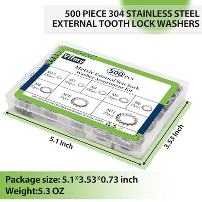 Star Washers External Tooth Lock Washers Assortment (M2.5-M12) 500Pcs - size: External Tooth Lock Washers