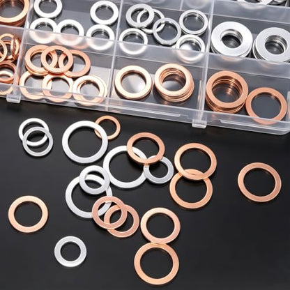 110pcs Oil Drain Plug Crush Washer Gasket Seal Assortment 50pcs Cooper and 60pcs Aluminum Oil Plug Washers-10mm 12mm 14mm 16mm 18mm O-105 - size: 110