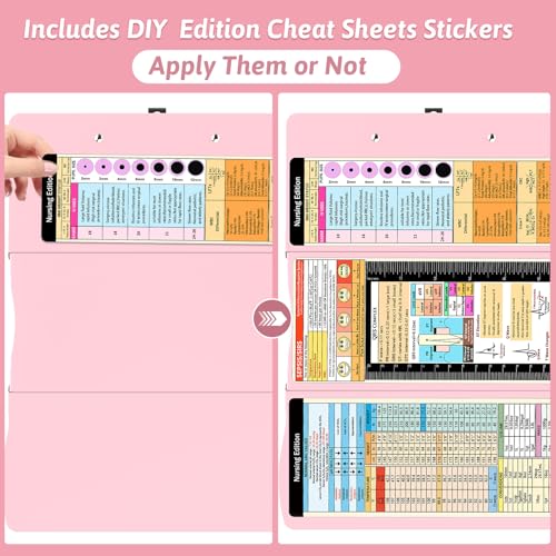 Trustnice Nursing Clipboard Foldable DIY Edition Medical Cheat Sheets Aluminum 3 Layers Foldable Clipboards Pocket Size Profile Clip Nurse Clipboards Notepad for Nurses Students, Teachers, Coaches - color: Light Pink