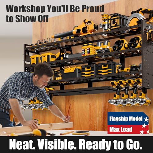 XLarge 64''W Power Tool Organizer Wall Mount, Charging Station, 4-Tier - size: 64''Width (POWER STATION)