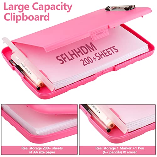 Clipboard with Storage, A4 Binder Nursing Clipboards with Pen Holder, Heavy Duty Storage Clipboards with Low Profile Clip, Clipboard Folder Side-Opening, Smooth Writing Clip Board (Pink) - color: Pink