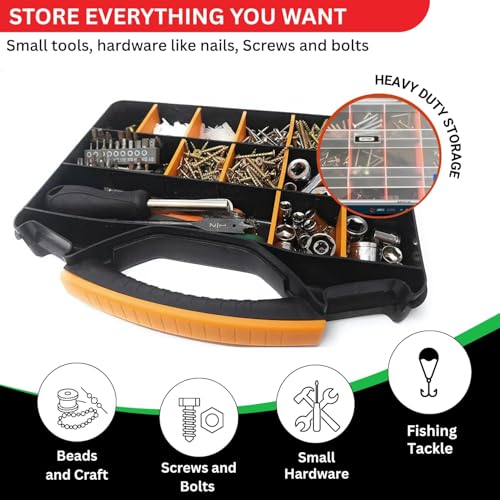Andalus Tools Organizer Box, Small Parts Storage 18-Compartment Portable Hardware Organizer Removable Plastic Dividers for Screws, Nuts, Bolts, Nails – Orange (2 Pack, 12.75" x 10" x 1.75") - size: 2 Pack, 12.75" x 10" x 1.75"