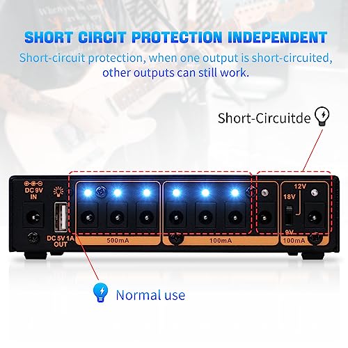 JOYO Built-in 4400mAh Rechargeable Battery Guitar Effect Pedal Power Supply 8 Outputs 9V 12V 18V (100mA, 500mA) Jacks & 5V/1A USB Port (JP-05)