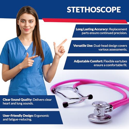 Dixie EMS Blood Pressure and Sprague Stethoscope Kit - Pink