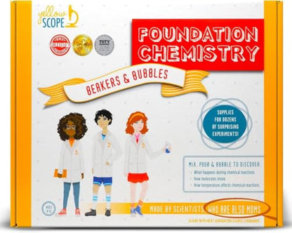 Yellow Scope Chemistry Kit, Science Experiment for Girls & Boys, STEM Activities for Kids Ages 8-12, Beakers & Bubbles Foundation Chem Set - style: Foundation Chemistry Kit