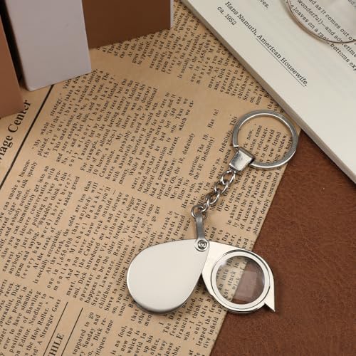 20X Mini Pocket Magnifying Glass, Small Jewelers Magnifier Silver Foldable Rotating Loupe Magnifier Keychain for Reading Newspaper, Book, Magazine, Hobby Jewelry, Gems, Diamonds