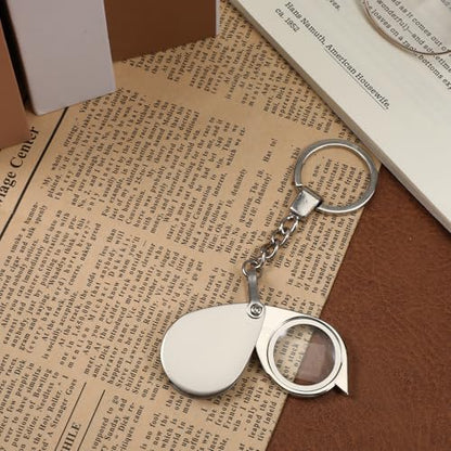 20X Mini Pocket Magnifying Glass, Small Jewelers Magnifier Silver Foldable Rotating Loupe Magnifier Keychain for Reading Newspaper, Book, Magazine, Hobby Jewelry, Gems, Diamonds