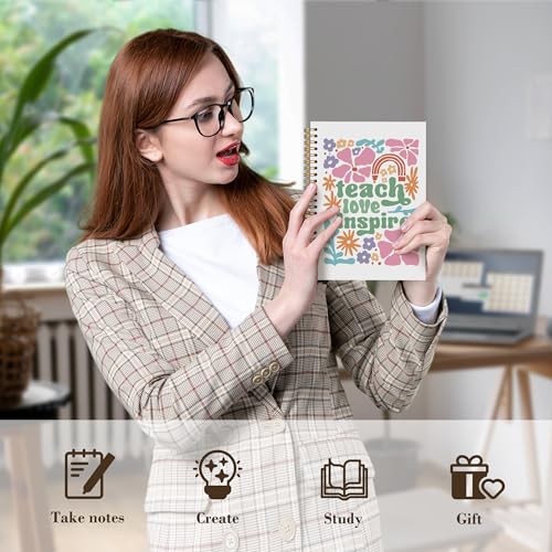 Teacher Notebook Journal, Thank You Appreciation Teachers Gifts for Women, Teach Love Inspire Boho Floral Hardcover Spiral Notebook 5.5x8.3 Inch, Teacher Office Supplies - color: Teach Love Inspire Boho Floral