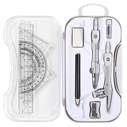 Unjoo Geometry Set 10 Pcs Student Supplies, Protractor and Compass (Grey） - color: Grey