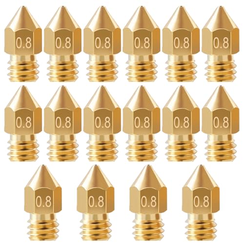 16Pcs MK8 0.8mm Brass 3D Printer Nozzles, Extruder Hotend Nozzle Compatible with Creality Ender 3 V2, Ender 3 Pro, Ender 3 S1, Ender 5 Pro, CR-10, CR-10S, Makerbot, Anet A8 3D Printers - style: 16Pcs Ender 3 Nozzle 0.8mm
