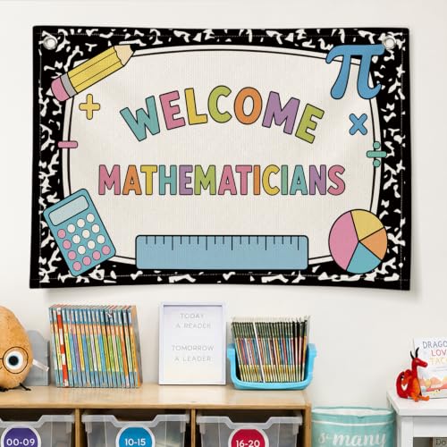 Math Classroom Decor Canvas Wall Hanging Banner - color: 04-Welcome Mathematicians - Math Icons