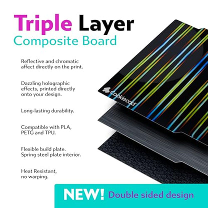 Cookiecad Cookie Sheet - Holographic 3D Printer Build Plate - Double Sided Reflective 3D Printer Bed, Flexible Spring Steel 3D Printer Platform (Chromatic Light Beams, 180x180) - size: 180x180, style: Chromatic Light Beams